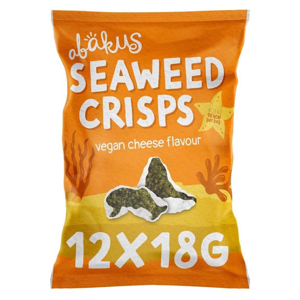 Abakus Crunchy Seaweed Chips - Cheese Flavour (ve) 12 x 18g, Seaweed Snack, Nori Snack, Vegan, Gluten - Free, Healthy Snack, Source of Iodine - Whlsome - Snacks