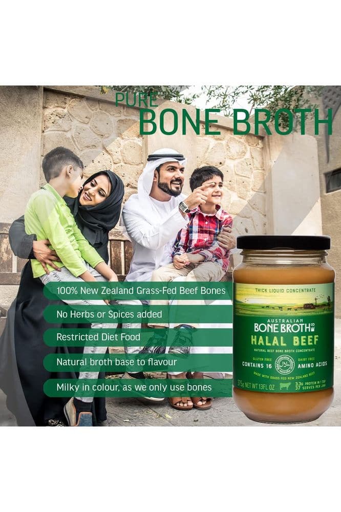 ABBCo Halal Beef Bone Broth Concentrate - Beef Flavor Goodness 100% New Zealand Grass - Fed - Healthy, Nutritious & Delicious Halal Broth - Rich in Collagen and 16 Key Amino Acids - Whlsome - Soups & Broth