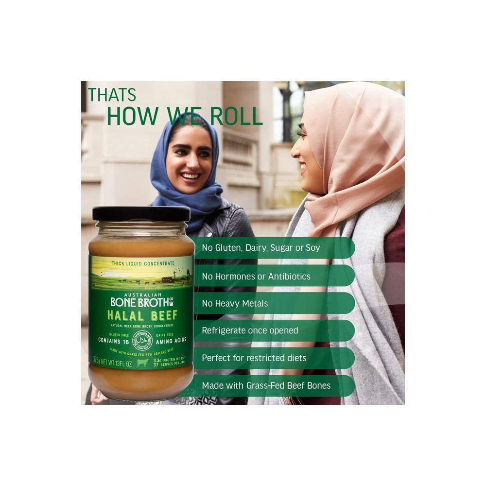 ABBCo Halal Beef Bone Broth Concentrate - Beef Flavor Goodness 100% New Zealand Grass - Fed - Healthy, Nutritious & Delicious Halal Broth - Rich in Collagen and 16 Key Amino Acids - Whlsome - Soups & Broth