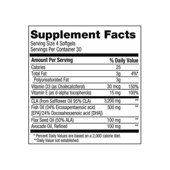 AbCuts Enhanced CLA Belly Fat Formula - 240 Softgels - Men & Women, Non Stimulating - Contains Fish Oil, Flax Seed Oil, Avocado Oil, Vitamin D3, Vitamin E - Whlsome - CLA