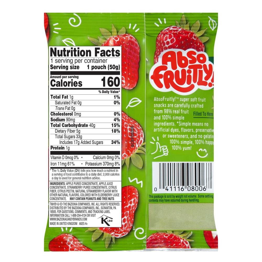 Absofruitly 98 Real Fruit Snacks Deliciously Sweet Soft Chewy Plant Based Healthy Snacks Individually Wrapped Gummy Snacks for Kids 6 Large Fruit Snack Bags 18oz each - Whlsome - Fruit Snacks