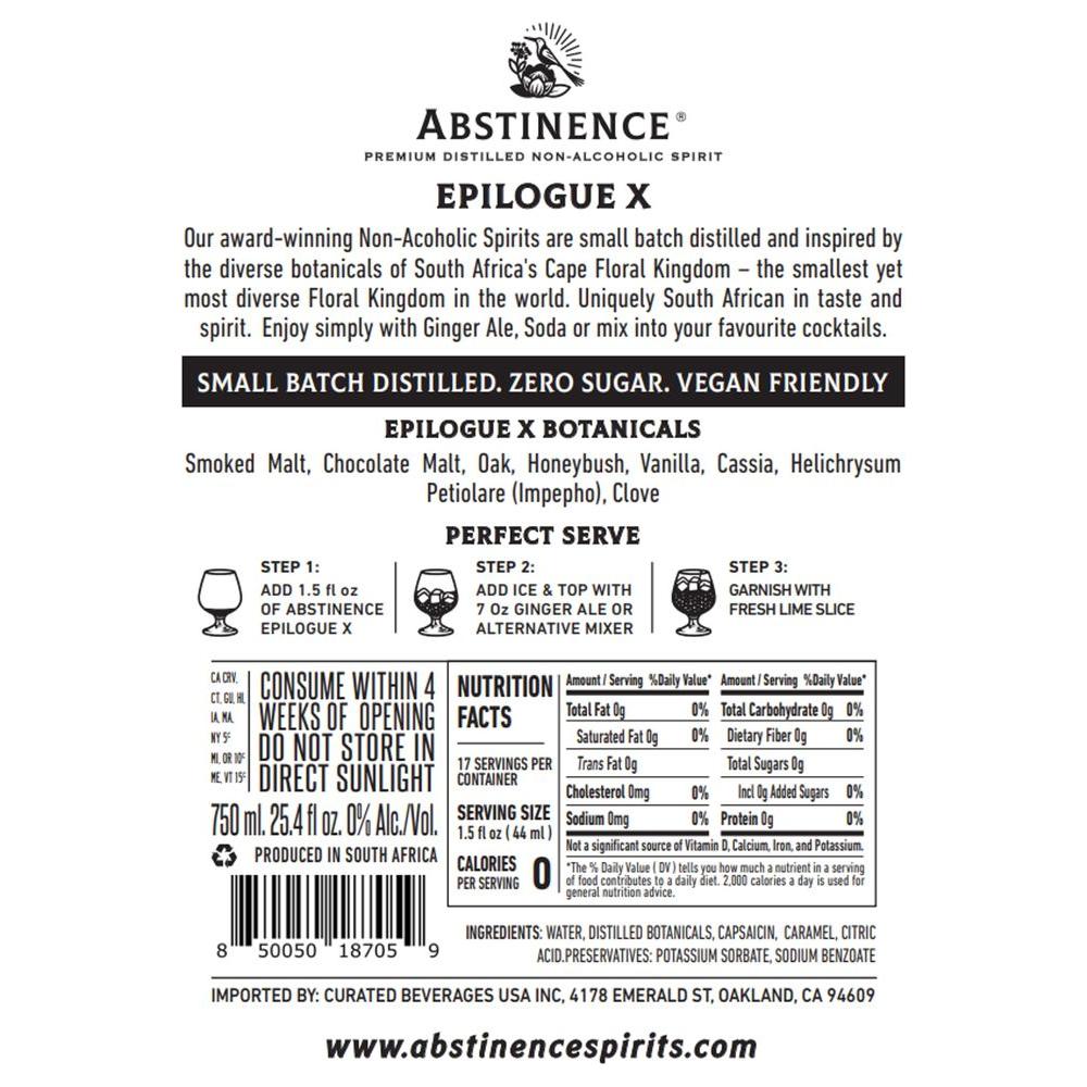 Abstinence Spirits Epilogue X Award winning NonAlcoholic Spirit Caloriefree Sugarfree 750ml - Whlsome - Drinks &amp; Beverages