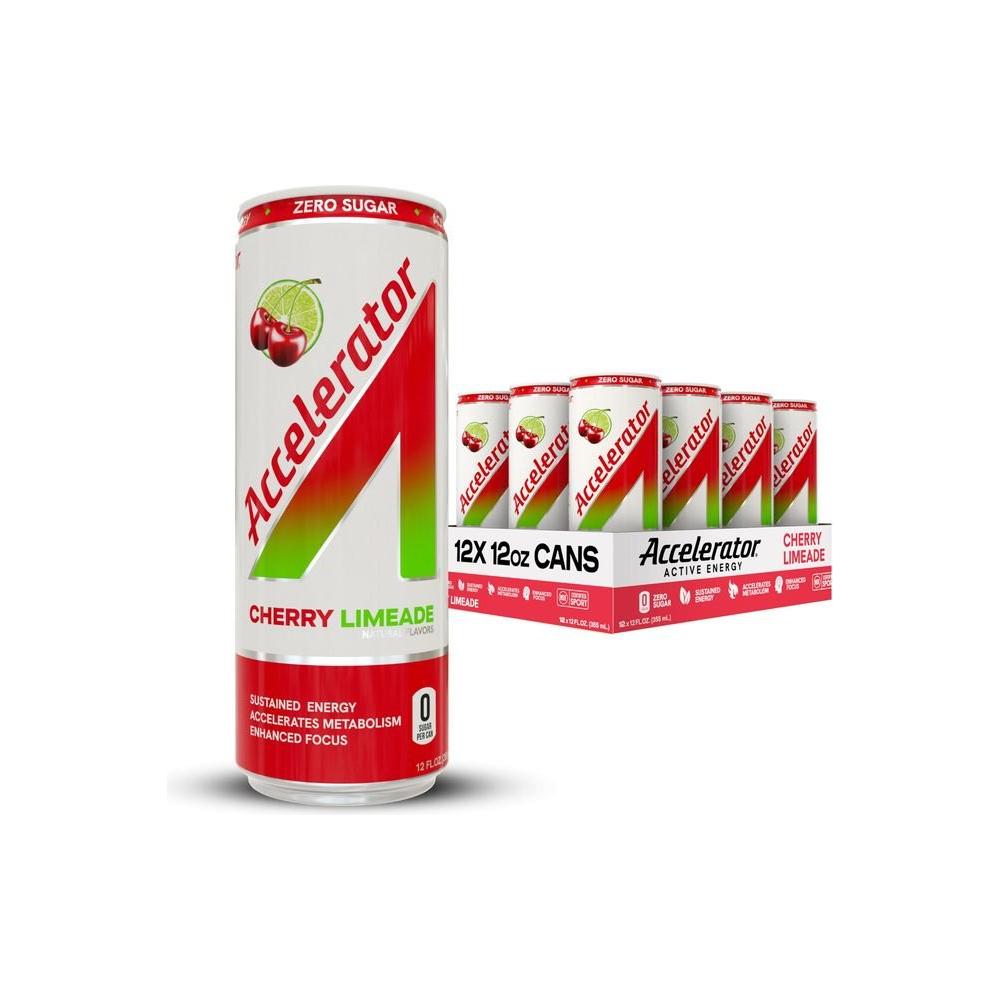 Accelerator Cherry Limeade Energy Drink 12 fl oz can Pack of 12 - Whlsome - Energy Drinks