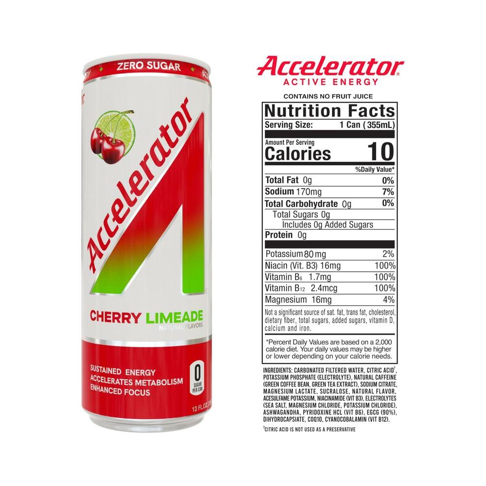 Accelerator Cherry Limeade Energy Drink 12 fl oz can Pack of 12 - Whlsome - Energy Drinks