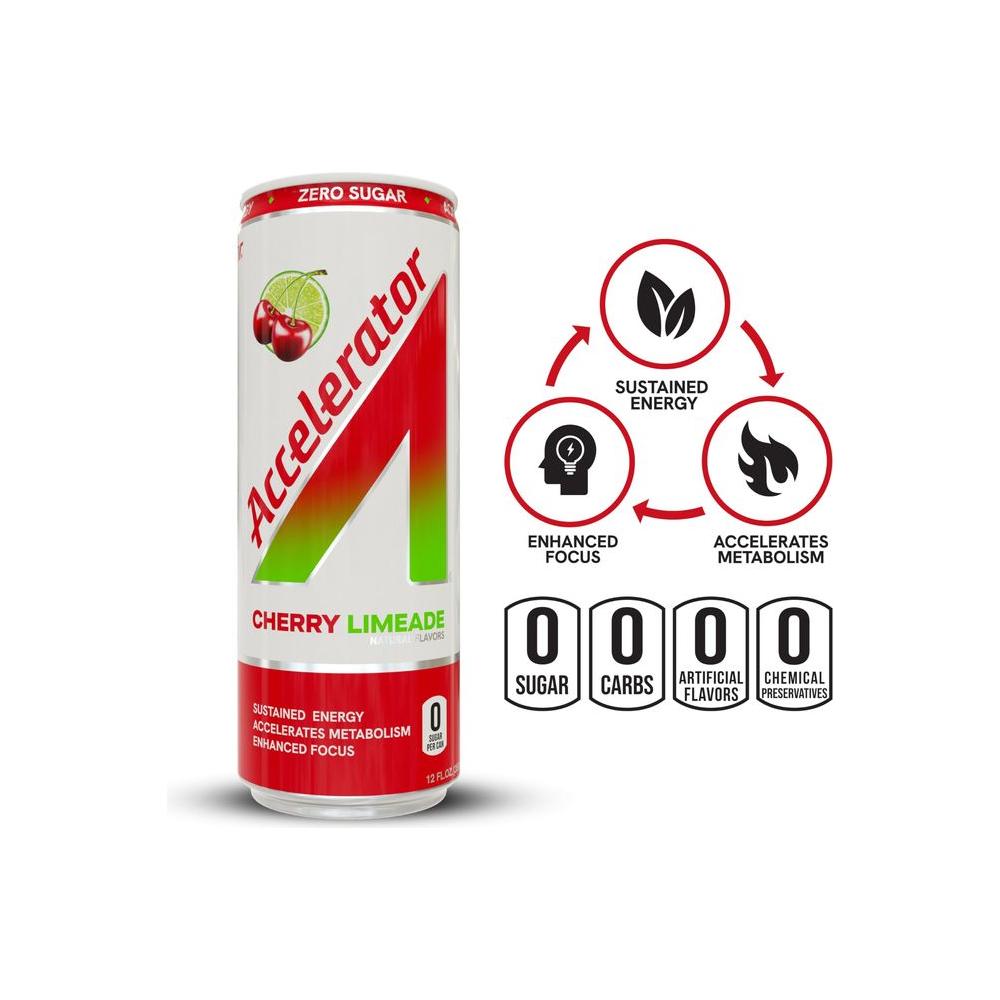 Accelerator Cherry Limeade Energy Drink 12 fl oz can Pack of 12 - Whlsome - Energy Drinks