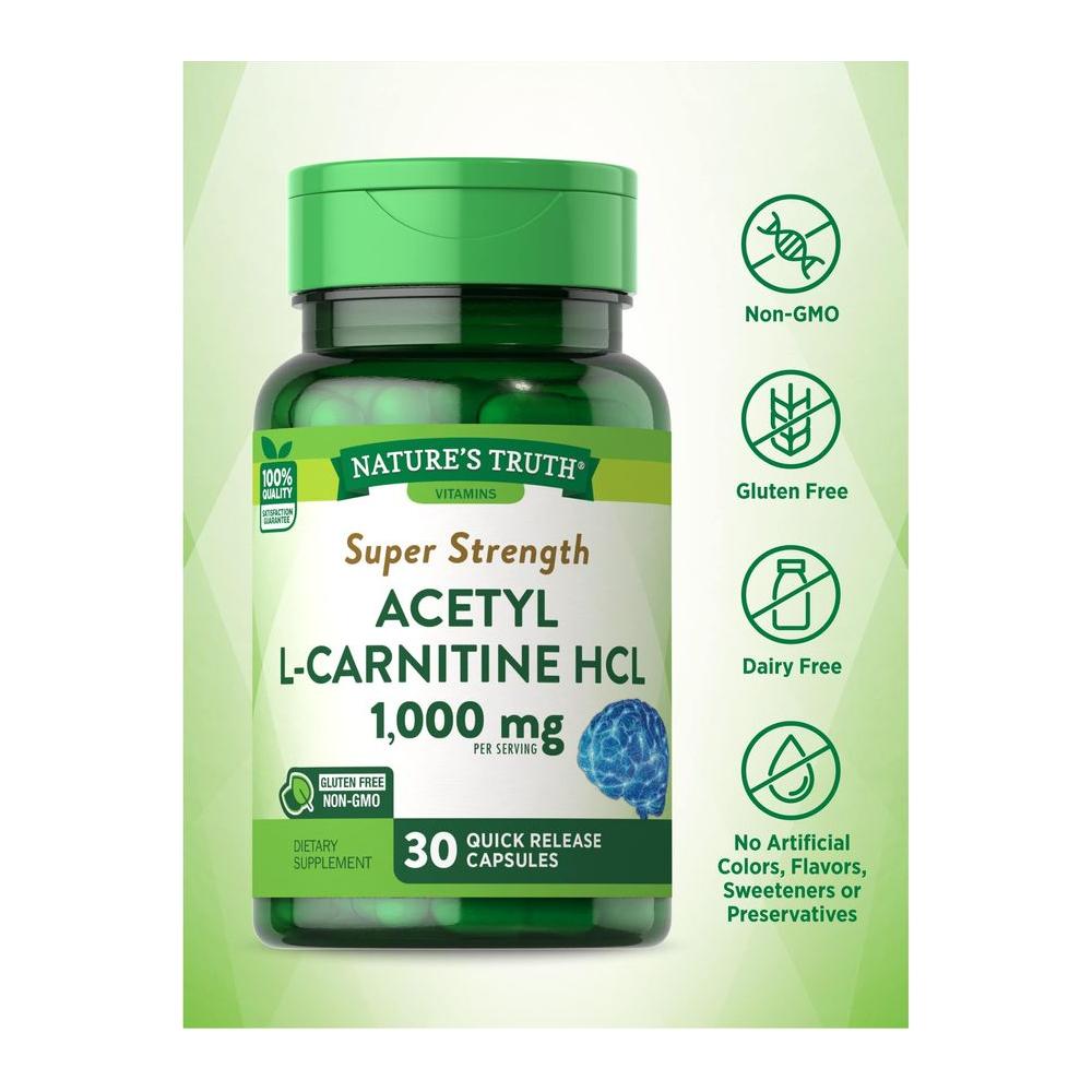 Acetyl L - Carnitine HCL | 1000mg | 30 Capsules | ALCAR | Non - GMO, Gluten Free Supplement | by Nature's Truth - Whlsome - Vitamins & Supplements