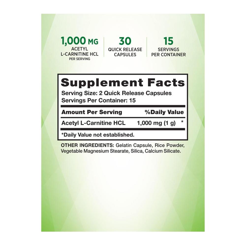 Acetyl L - Carnitine HCL | 1000mg | 30 Capsules | ALCAR | Non - GMO, Gluten Free Supplement | by Nature's Truth - Whlsome - Vitamins & Supplements