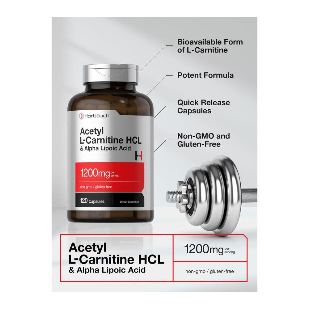 Acetyl L Carnitine HCL &amp; Alpha Lipoic Acid 1200mg | 120 Capsules | ALC ALA Complex | Non - GMO &amp; Gluten Free Supplement | by Horbaach - Whlsome - Vitamins &amp; Supplements