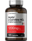 Acetyl L Carnitine HCL & Alpha Lipoic Acid 1200mg | 120 Capsules | ALC ALA Complex | Non - GMO & Gluten Free Supplement | by Horbaach - Whlsome - Vitamins & Supplements