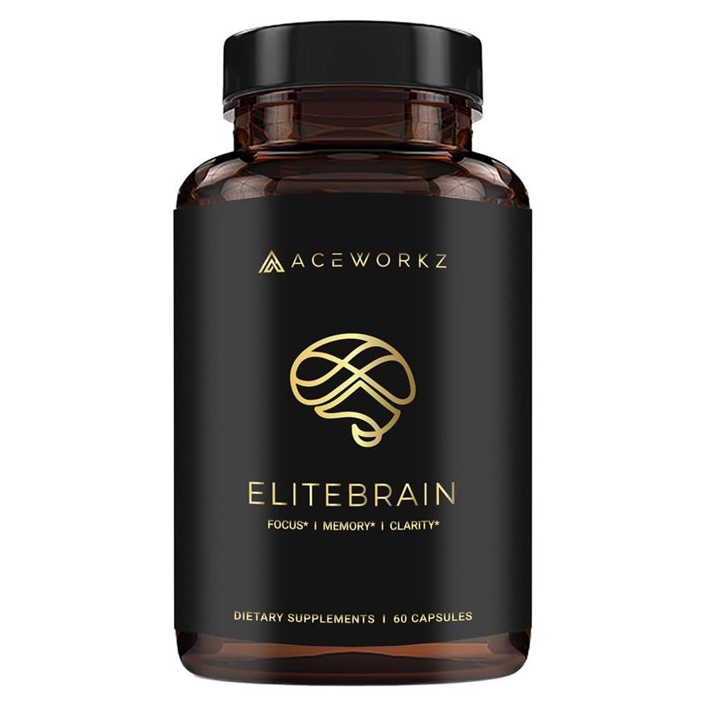 ACEWORKZ Elite Brain - Nootropic Brain Supplement for Focus, Memory, & Mental Clarity - ALCAR, Lions Mane, ALA, L - Theanine, Vitamin B Complex - Natural Energy, Caffeine - Free (60 Capsules) - Whlsome - Vitamins & Supplements