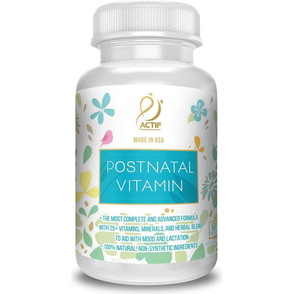 ACTIF Postnatal Vitamin with 25+ Organic Vitamins and Organic Herbs, Nursing and Lactation Supplement, Supports Baby's Brain Development, Non - GMO, Made in USA, 90 Count - Whlsome - Prenatal Vitamins