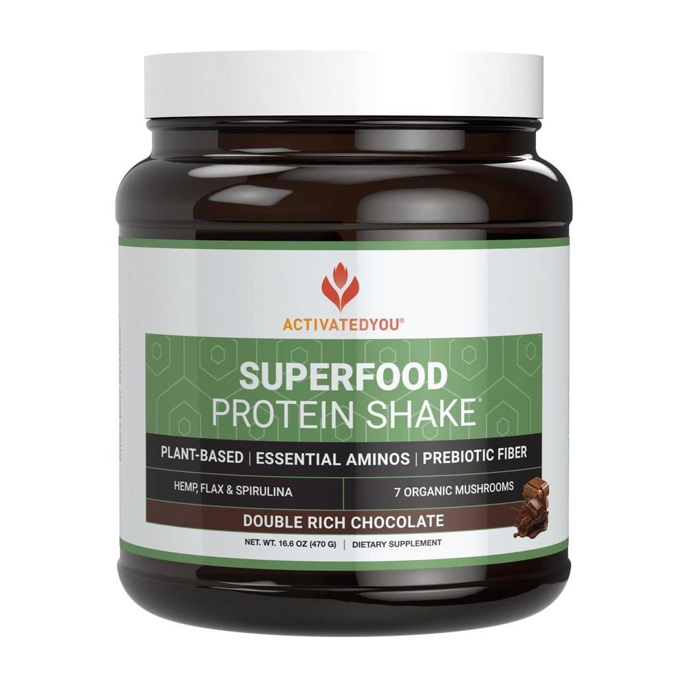 ACTIVATEDYOU Superfood Protein Shake - Vegan Plant Protein Powder - with Organic 7 Mushroom Blend, Spirulina, and GoldRella Chlorella - Promotes Muscle Integrity, Chocolate Flavor (15 Servings) - Whlsome - Vitamins & Supplements