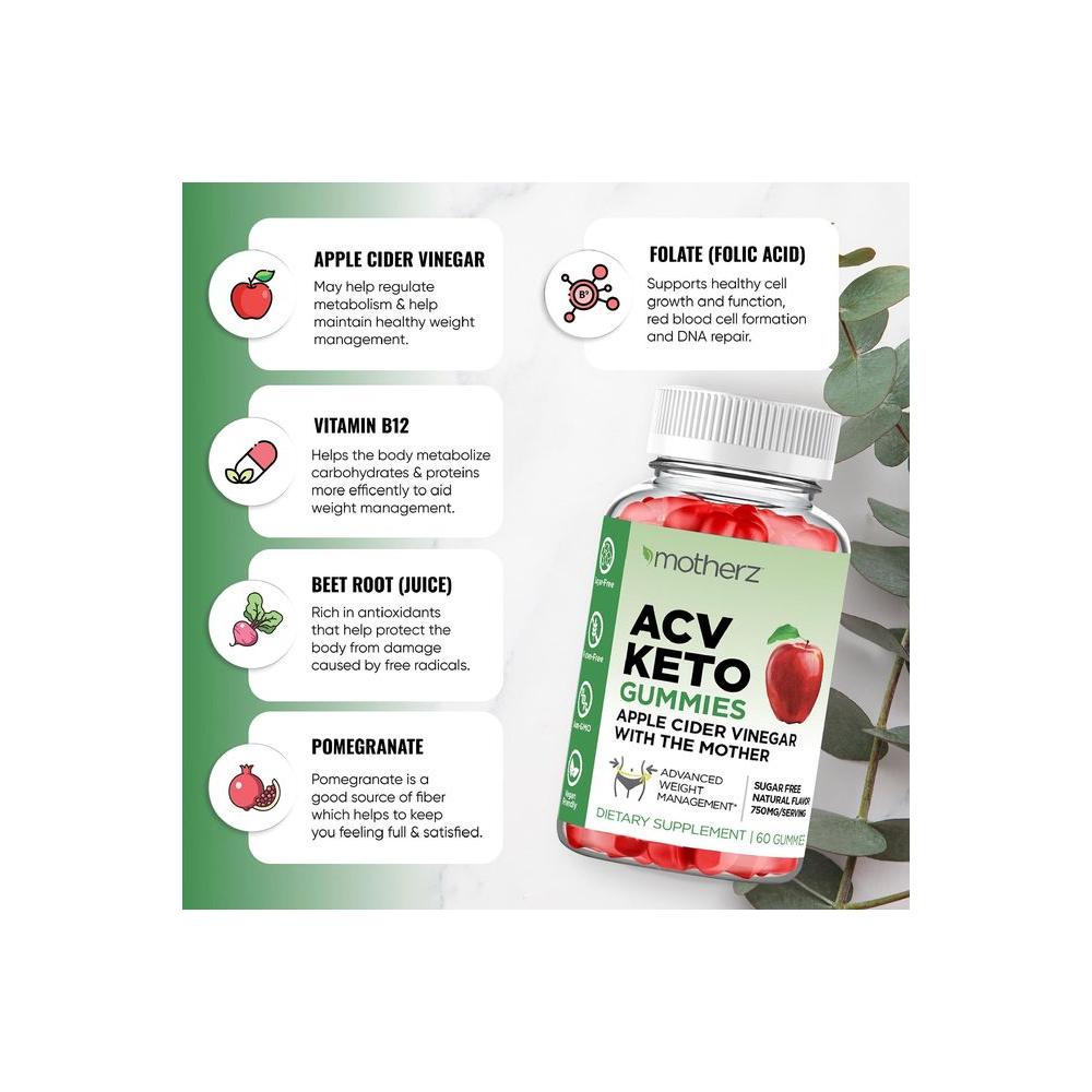 ACV Keto Gummies with Apple Cider Vinegar (with The Mother) - Sugar Free Keto ACV Gummies for Weight Management Cleanse &amp; Detox - Natural Apple Flavor - Non - GMO - Gluten - Free - Vegan - Whlsome - Detox &amp; Cleanse