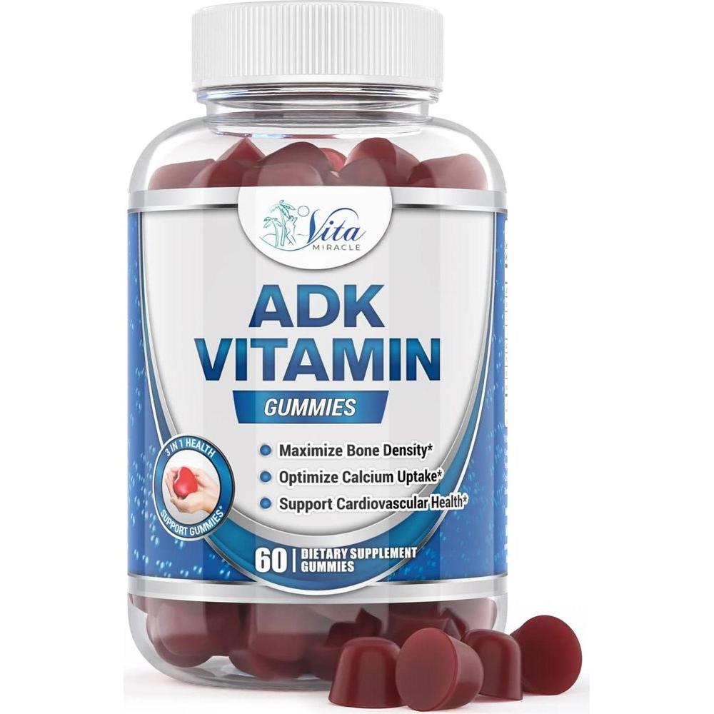 ADK Vitamin Supplement Gummies with Vitamin D 5000 IU, Vitamin A 3000 IU, Vitamin K 500mcg, Vitamin D K Supports Bone Strength ADK 5 Heart Health K2 D3 Boost Immune System & ADK2 Calcium Absorption - Whlsome - Vitamins & Supplements