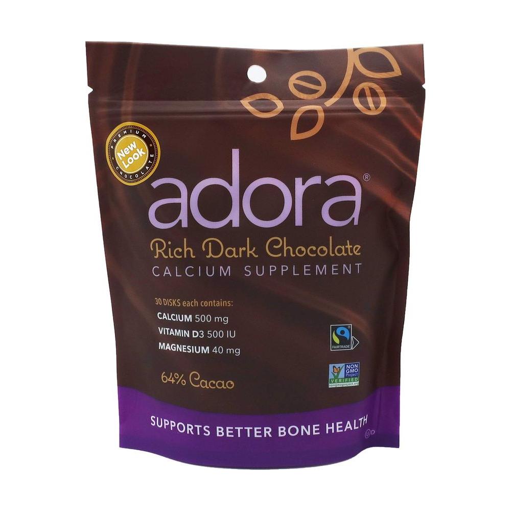 Adora Calcium Supplement, Fairtrade Dark Chocolate, Single Pack - 30 ct - Whlsome - Sports Nutrition