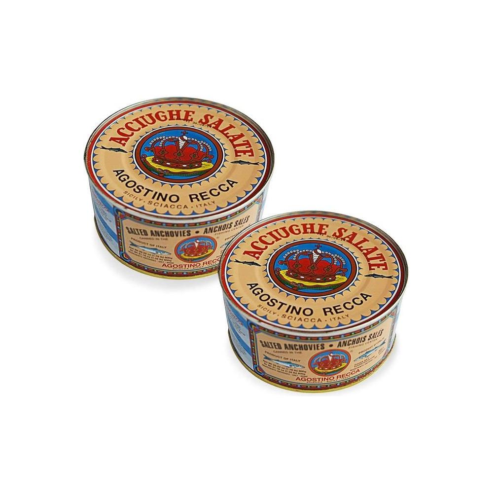 Agostino Recca Fresh Anchovies from Italy Whole Anchovies for Pizza Pasta and Salad Salted Anchovies in an 800g Can Pack of 2 - Whlsome - Seafood Products