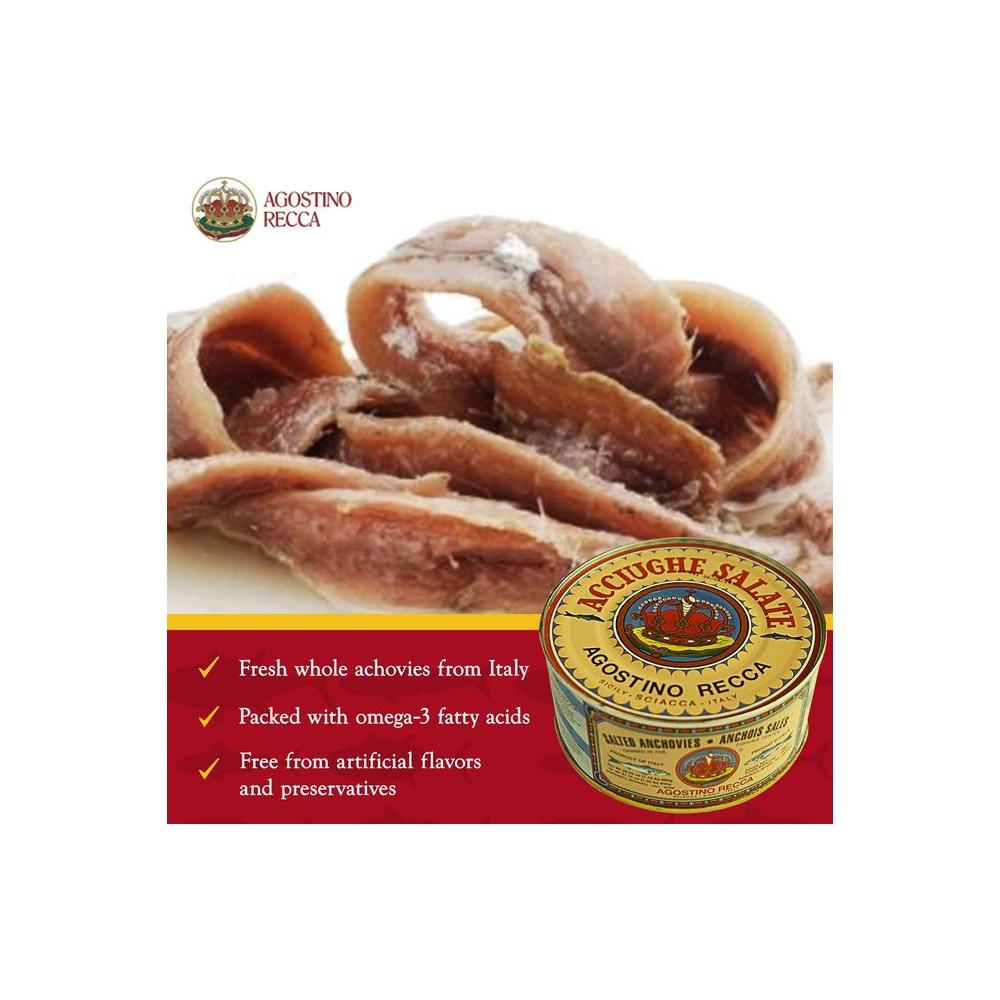 Agostino Recca Fresh Anchovies from Italy Whole Anchovies for Pizza Pasta and Salad Salted Anchovies in an 800g Can Pack of 2 - Whlsome - Seafood Products