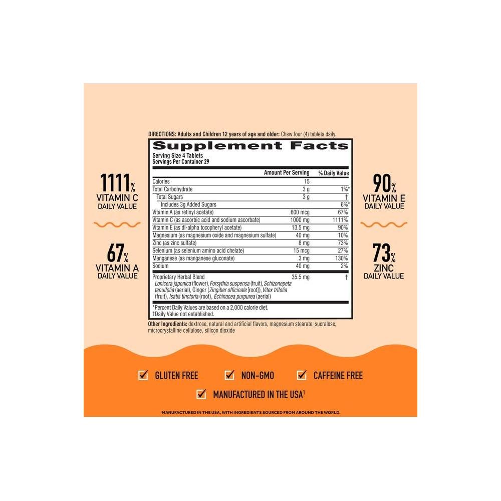 Airborne 1000mg Vitamin C Chewable Tablets with Zinc, Immune Support Supplement with Powerful Antioxidants Vitamins A C & E - (116 count bottle), Citrus Flavor, Gluten - Free - Whlsome - Vitamins & Supplements