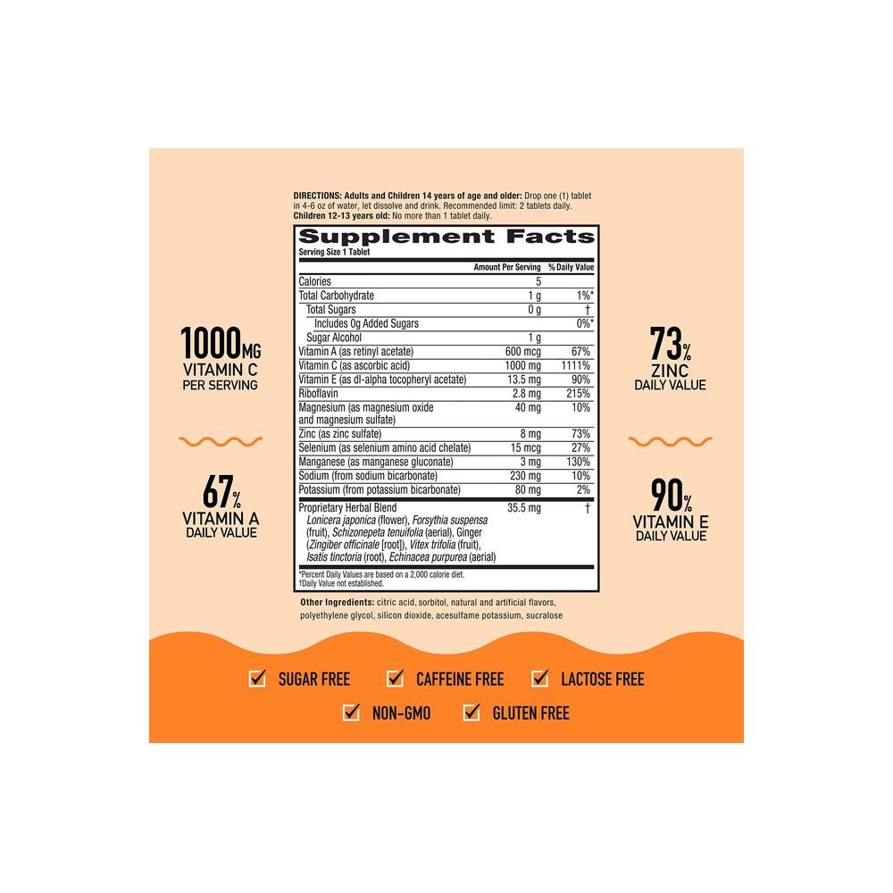 Airborne 1000mg Vitamin C with Zinc, SUGAR FREE Effervescent Tablets, Immune Support Supplement with Powerful Antioxidants Vitamins A C & E - 30 Fizzy Drink Tablets, Zesty Orange Flavor - Whlsome - Vitamins & Supplements