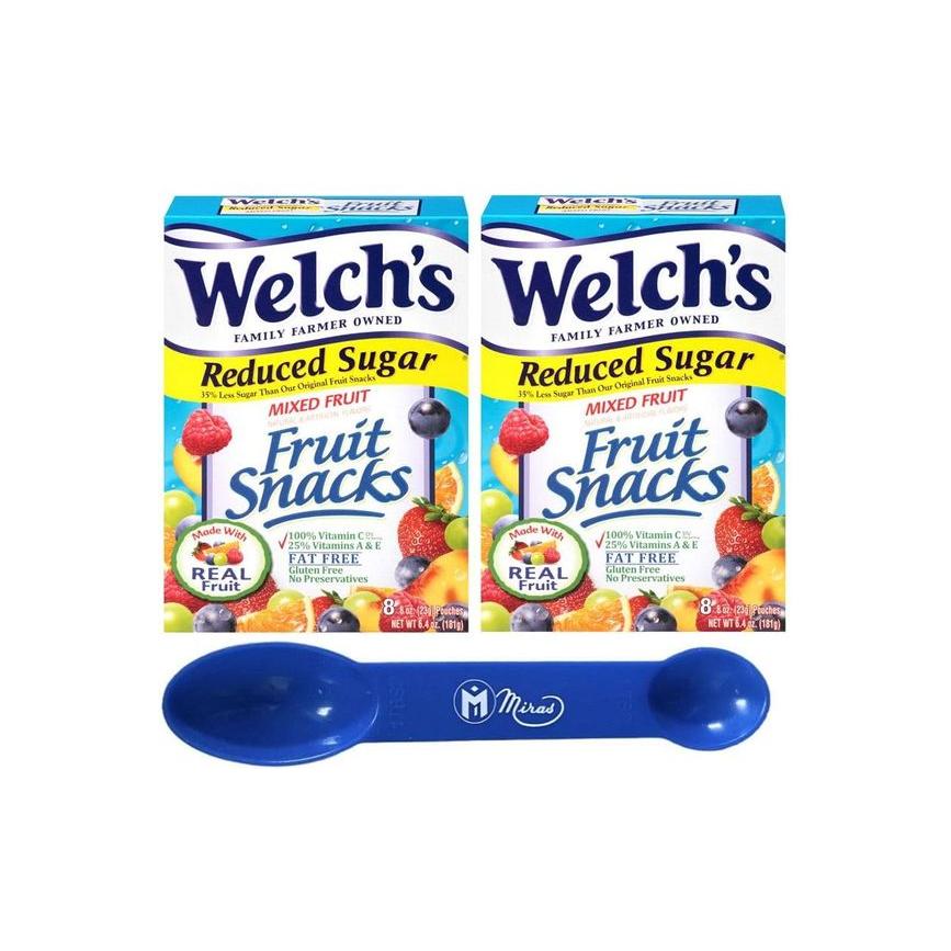 (Pack of 2) Welchs Reduced Sugar Mixed Fruit Snacks 0.8 oz Pouches (Miras Trademark 2 - in - 1 Measuring Spoon Included!) - Whlsome - Snacks