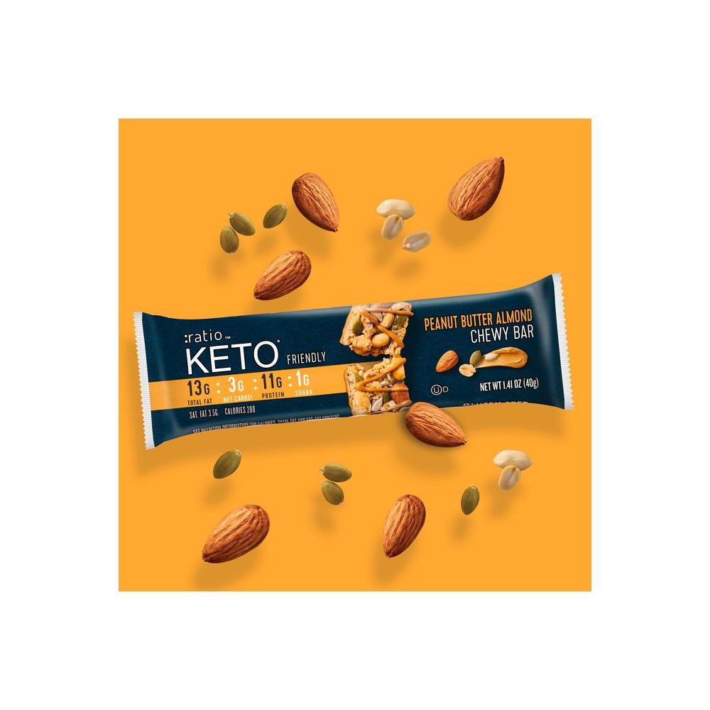 :ratio KETO Friendly Chewy Protein Bars, Peanut Butter Almond, Gluten Free Snack, 4 ct - Whlsome - Nuts &amp; Seed Butter