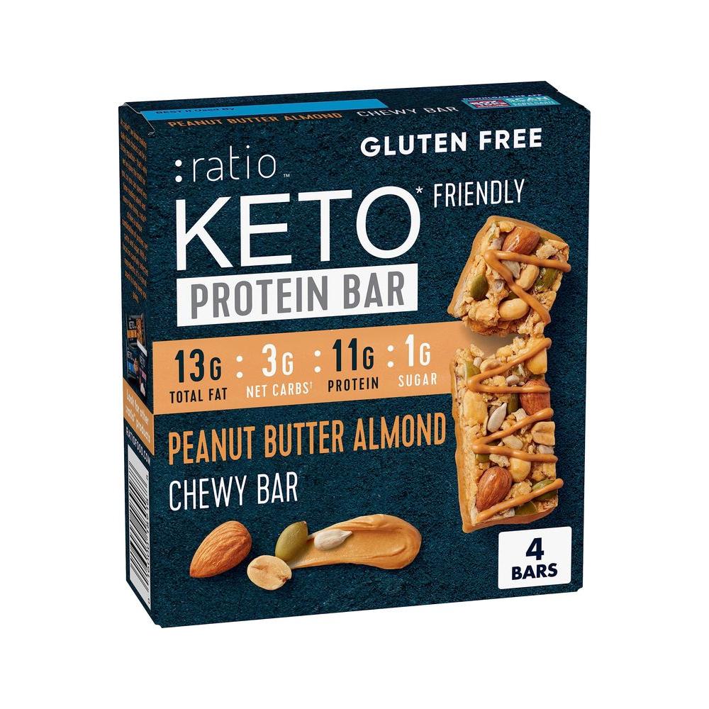 :ratio KETO Friendly Chewy Protein Bars, Peanut Butter Almond, Gluten Free Snack, 4 ct - Whlsome - Nuts &amp; Seed Butter