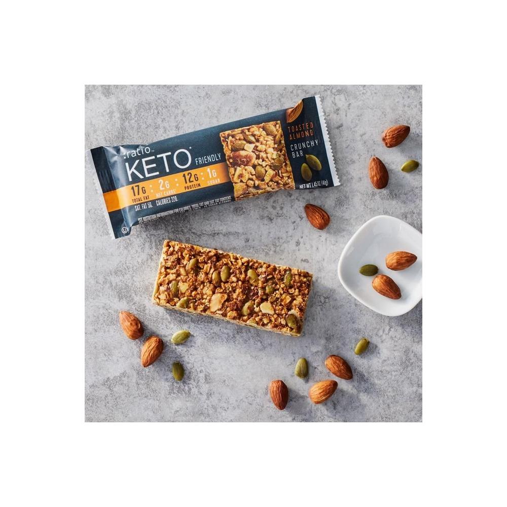 :ratio KETO Friendly Crunchy Bars, Toasted Almond, Gluten Free Snack, 4 ct - Whlsome - Snacks