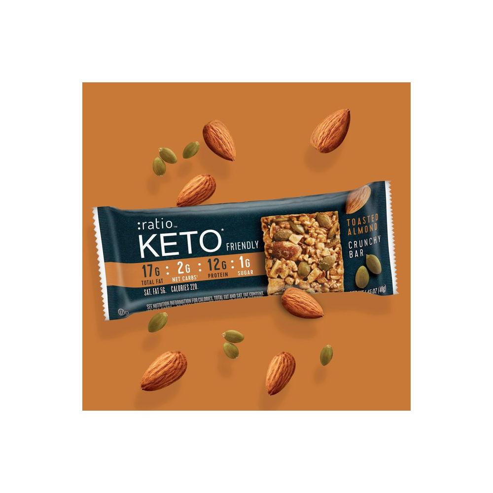 :ratio KETO Friendly Crunchy Bars, Toasted Almond, Gluten Free Snack, 4 ct - Whlsome - Snacks