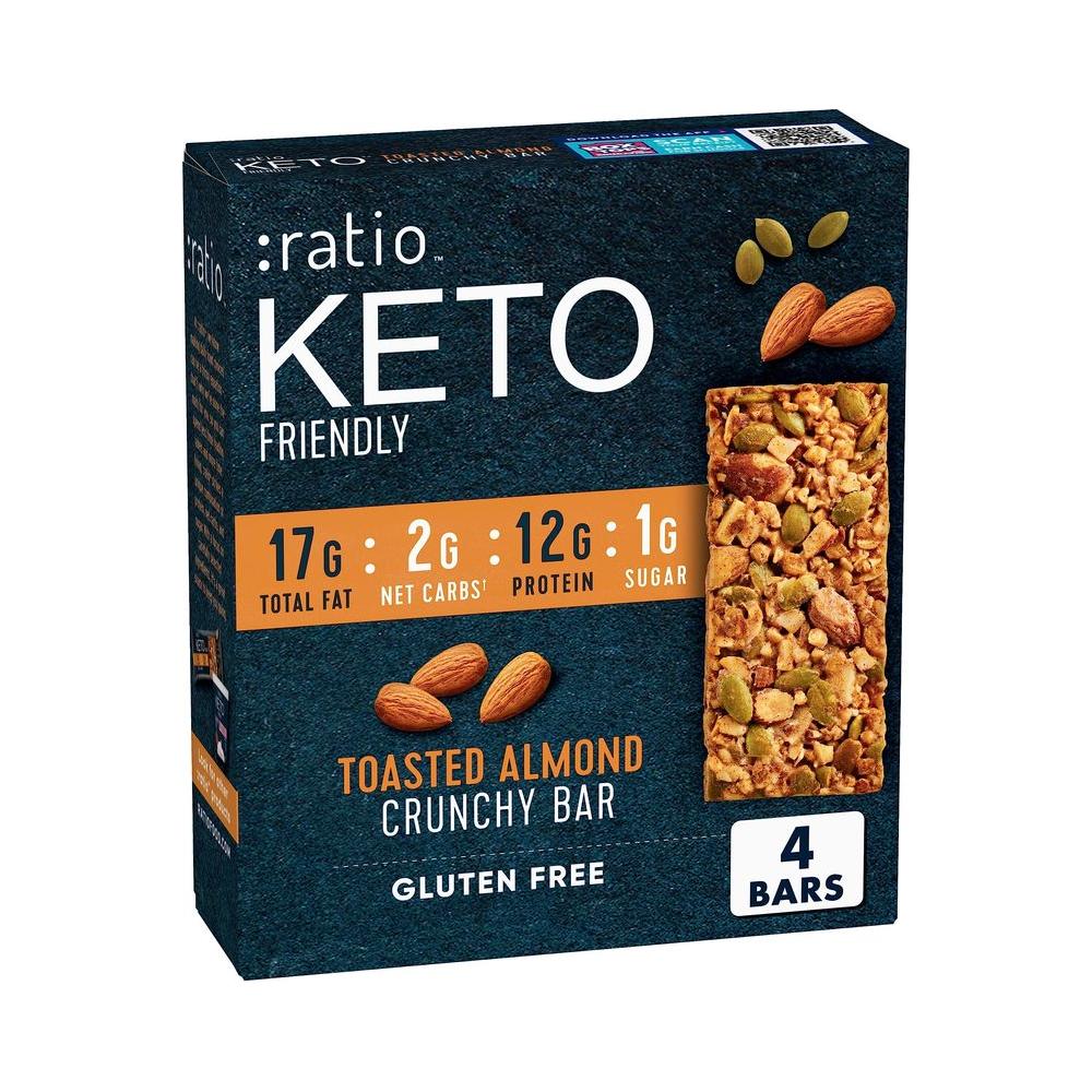 :ratio KETO Friendly Crunchy Bars, Toasted Almond, Gluten Free Snack, 4 ct - Whlsome - Snacks