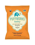 Puffworks Baby Organic Peanut Butter Puffs, Perfect for Early Peanut Introduction for Allergy Prevention, Plant-Based Protein, USDA Organic, Gluten-Free, Vegan, Non-GMO, Kosher, 0.5 Ounce (Pack of 12)