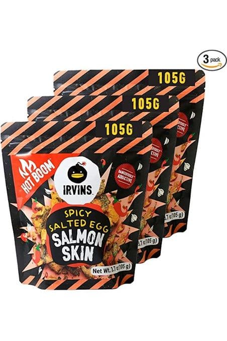 IRVINS Salted Egg 3 Pack Spicy Salmon Skin Chips, 3 x 105g/3.7oz