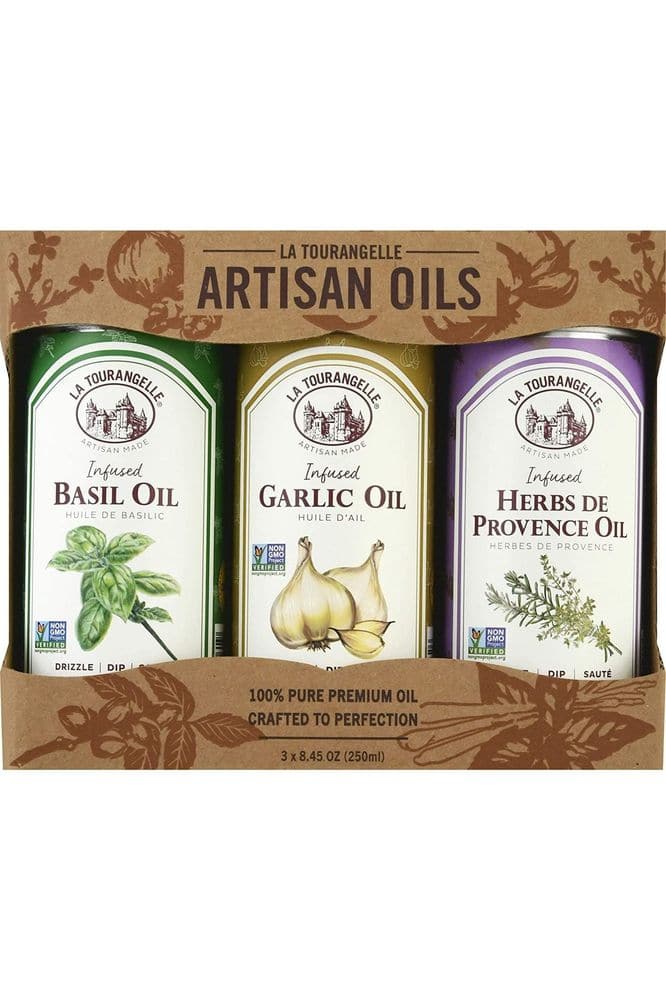 La Tourangelle Infused Trio of Oils - Infused Herbs de Provence Oil, Infused Garlic Oil, Infused Basil Oil Gift Set, 8.45 fl oz (Set of 3)