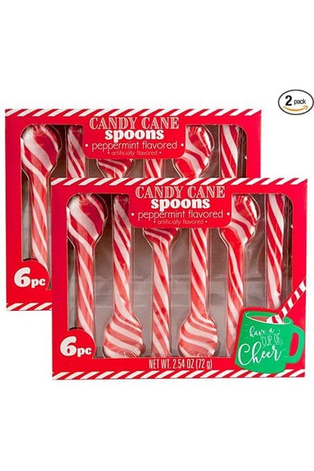 Candy Cane Peppermint Spoons - 1 doz - (2 packs of 6) | Edible Candy Cane Spoons | Candy Cane Spoons for Hot Chocolate and Coffee